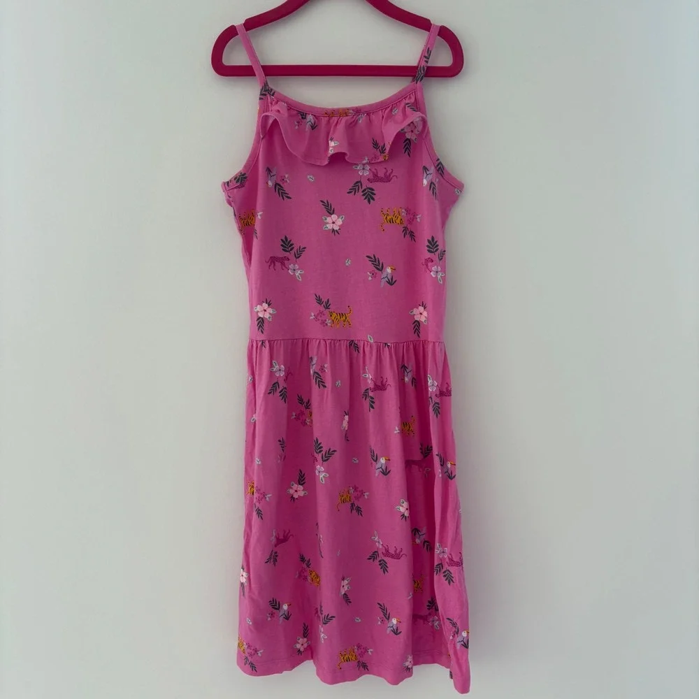 Carter's Girls Size 12‎ Pink Dress Tiger Floral Print Sleeveless Casual Summer